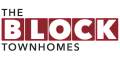 Modern logo design for 'The Block Townhomes' with bold, red lettering highlighting the brand's urban appeal.