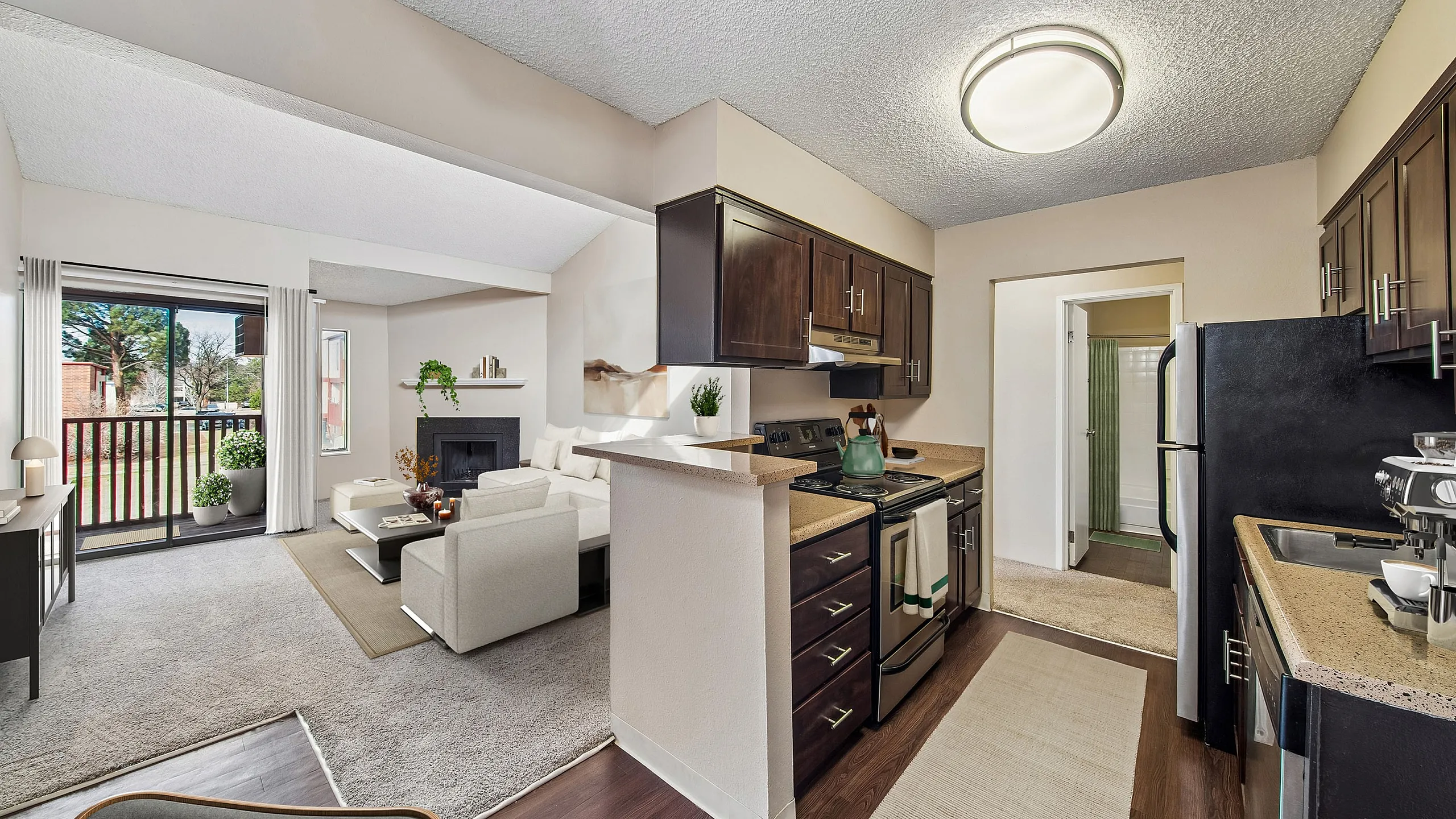 renew cherry creek apartments kitchen living room
