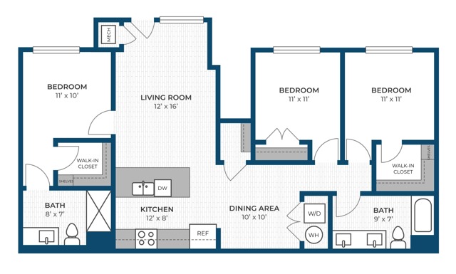 Floor Plan 3BR A1 | Seasons at Hoffman Estates | Apartments in Hoffman Estates, IL
