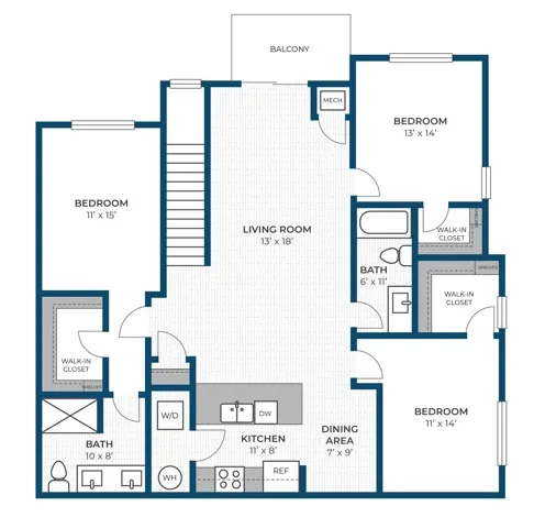 Floor Plan 3BR B3 | Seasons at Hoffman Estates | Apartments in Hoffman Estates, IL