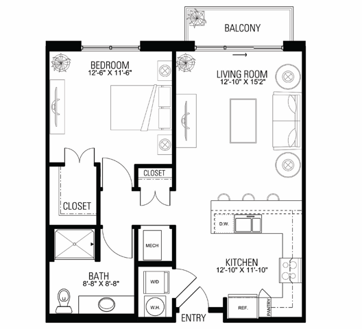 Floor Plan 1A | Wells Street Station | Apartments in Delafield, WI