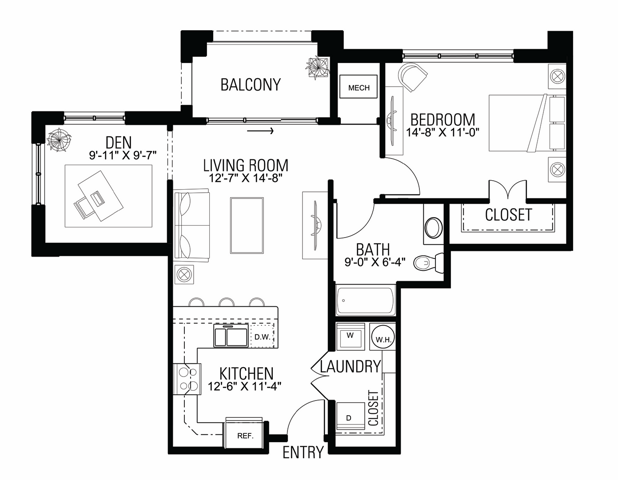 Floor Plan 1E | Wells Street Station | Apartments in Delafield, WI