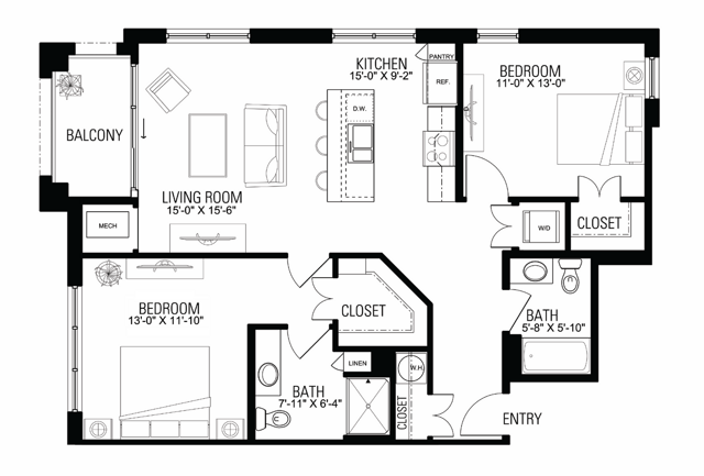 Floor Plan 2E | Wells Street Station | Apartments in Delafield, WI