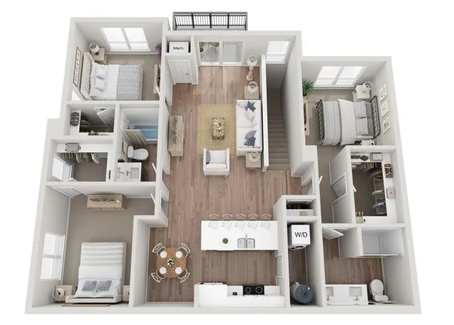 Floor Plan 3BR B2 | Seasons at Hoffman Estates | Apartments in Hoffman Estates, IL