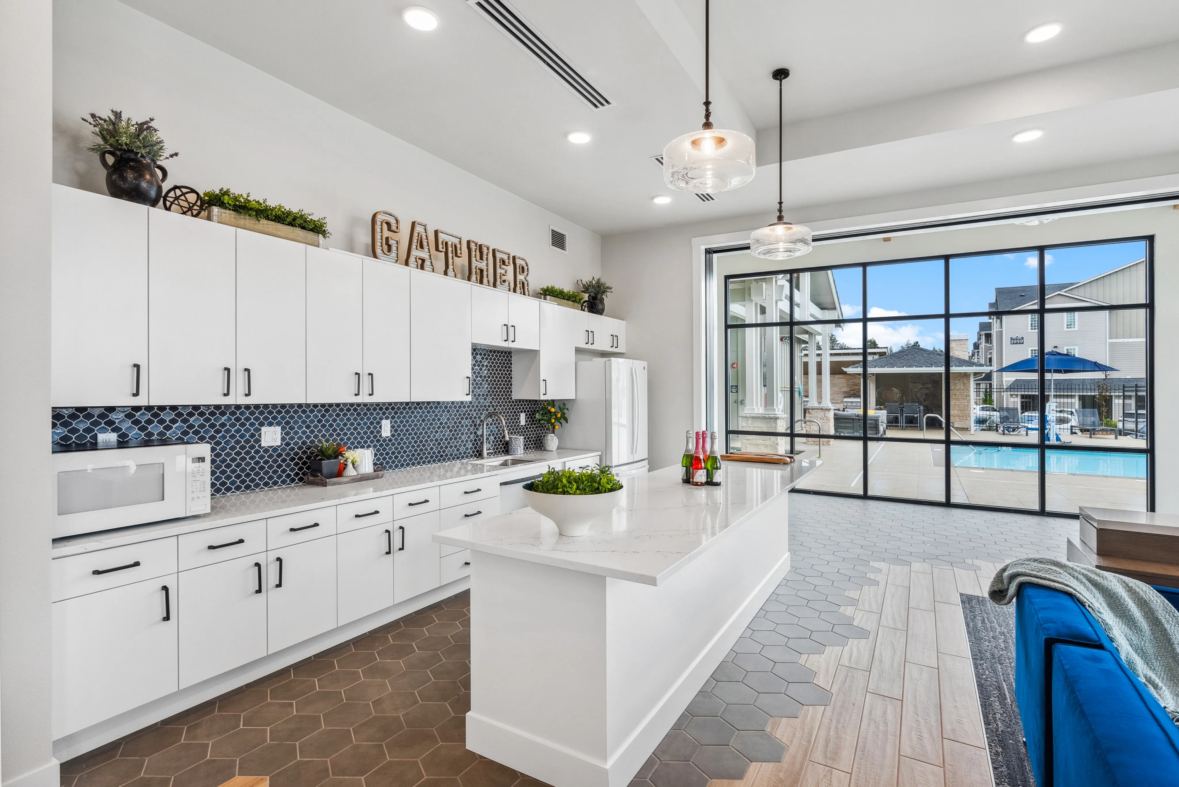 Kitchenette + Pool Area l Luxury Apartments and Townhomes for Rent in Bremerton, WA l Blue Ridge Apartments