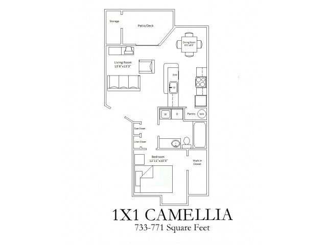 1 Bed 1 Bath Deluxe - 733 Sq Ft