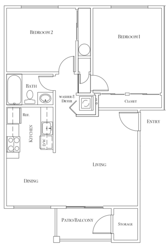 Two Bedroom One Bath - Standard - 800 sq ft