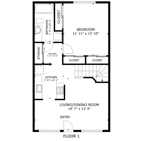 2 Bedroom Townhome 1st Floor - 1089 Sq Ft