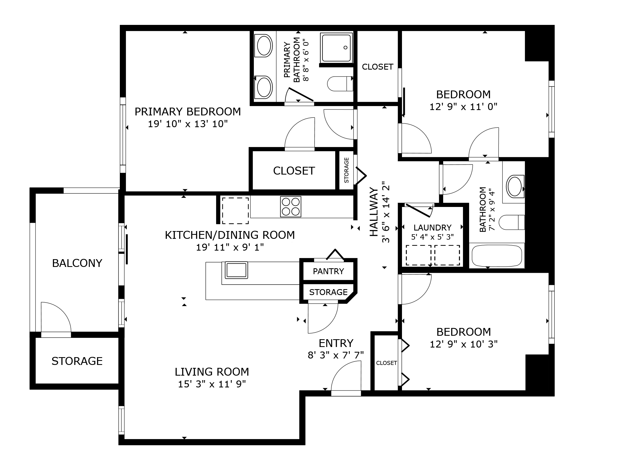 3 Bedroom 2 Bath - 1,260 Sq Ft