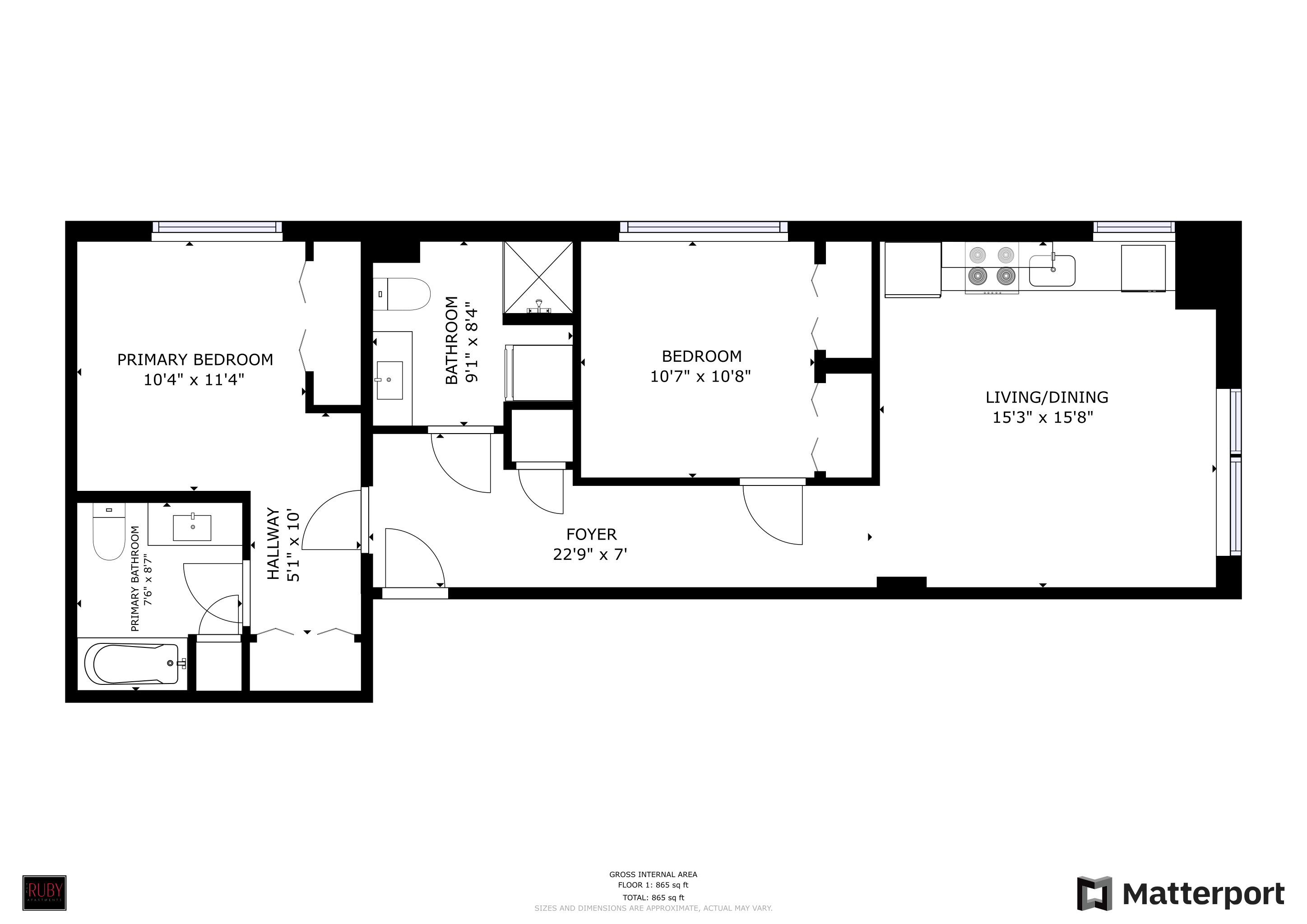 2 Bedroom 2 Bath Deluxe Floorplan
