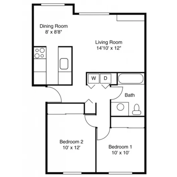 2 Bed 1 Bath - 840 Sq Ft