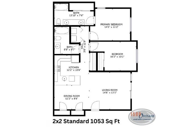 2 Bed 2 Bath Standard - 1053 Sq Ft