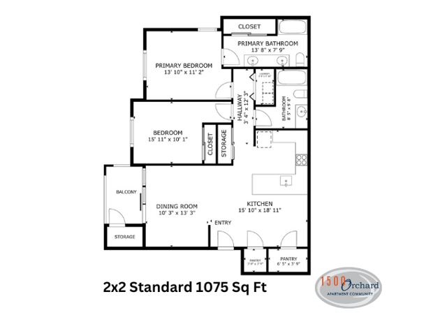 2 Bedroom 2 Bath Standard 1075 Sq Ft