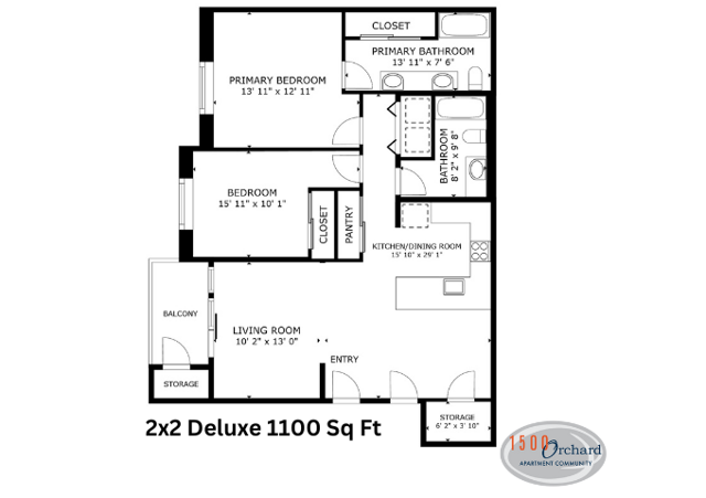 2 Bedroom 2 Bath 1100 Sq Ft