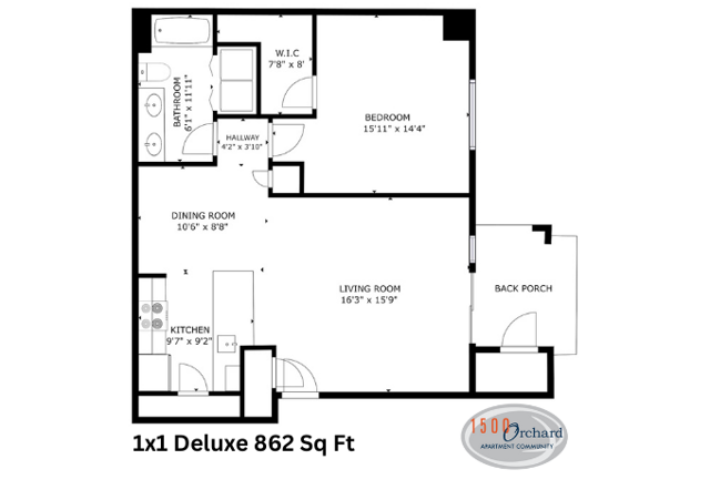 1 Bed 1 Bath Deluxe (A) - 862 Sq Ft