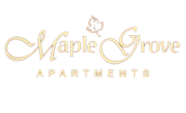 Elegant logo for Maple Grove Apartments featuring a stylized maple leaf.