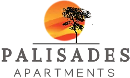 Palisades Apartments logo featuring a sunset with a silhouette of a tree.
