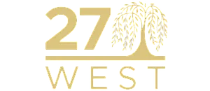 Elegant logo featuring '27 West' with a stylized tree, representing modern luxury and sophistication.