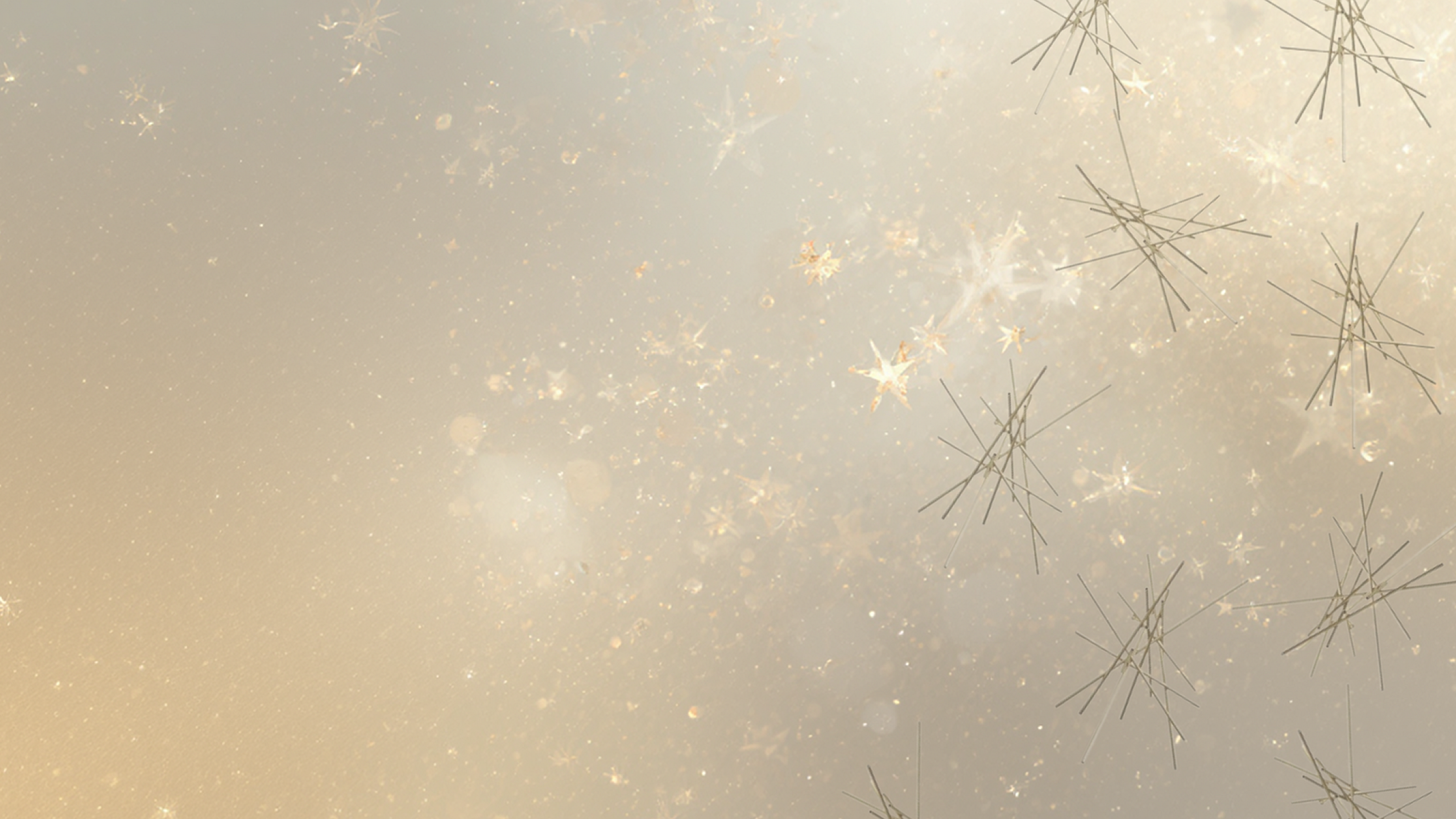 Elegant close-up of sparkling snowflakes twinkling against a soft golden background, evoking a sense of winter magic.