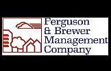 Ferguson & Brewer Management Company logo with a modern cityscape design, featuring a tree and clouds against a stylized red and blue outline.