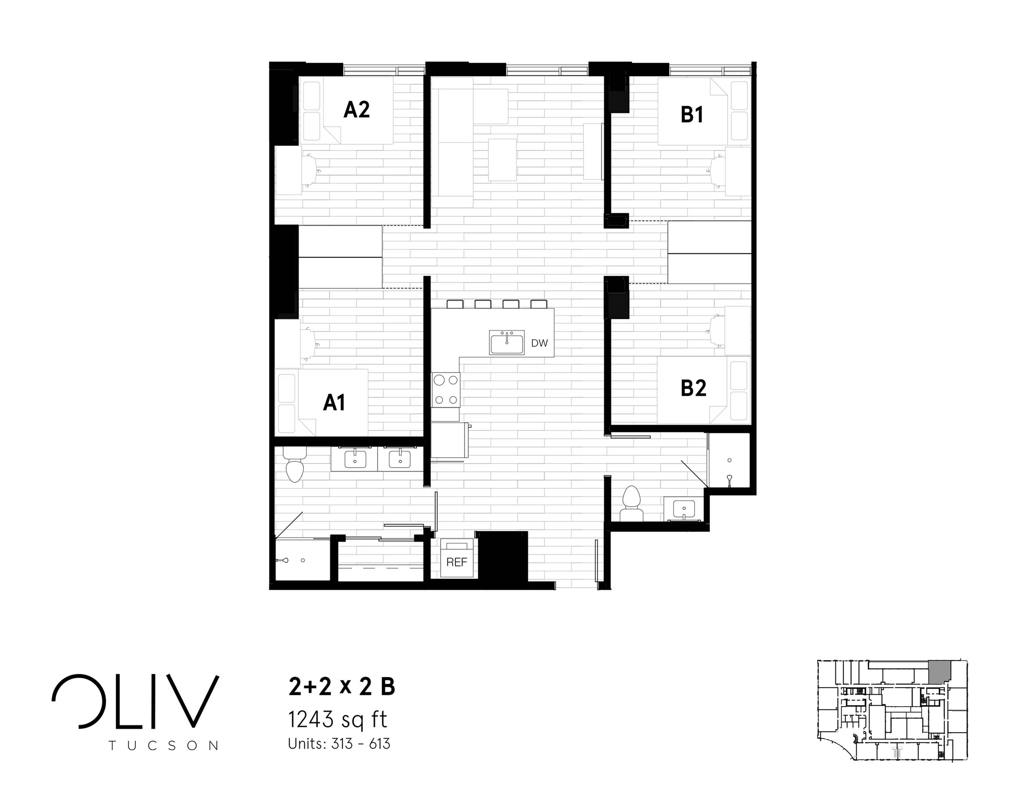 Two bedroom floor plan