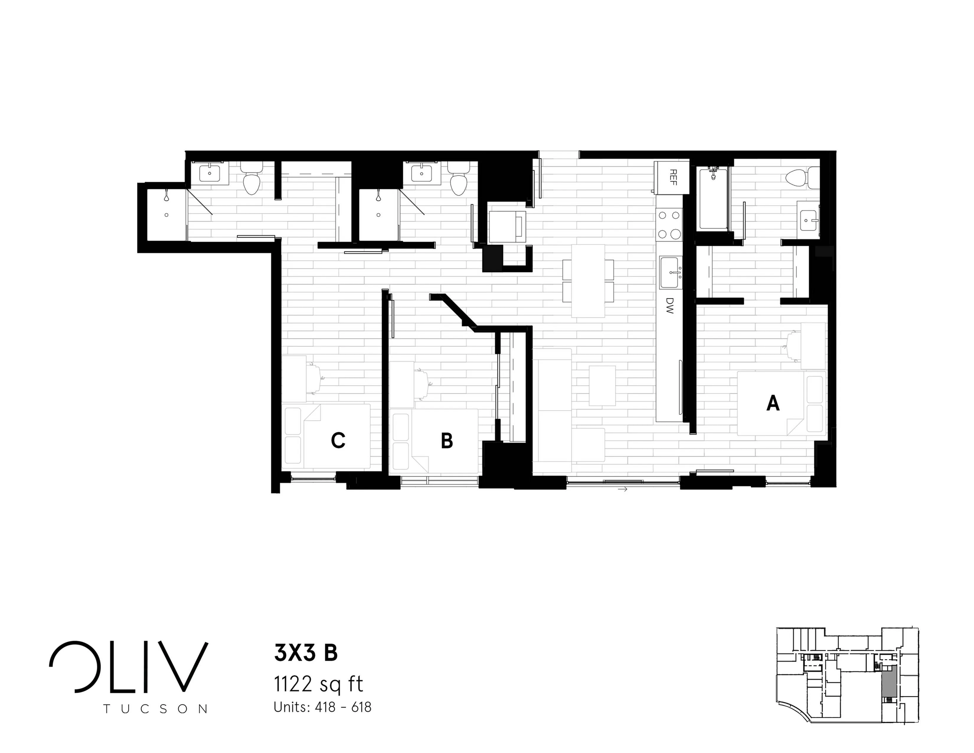 Three Bedroom Floor Plan