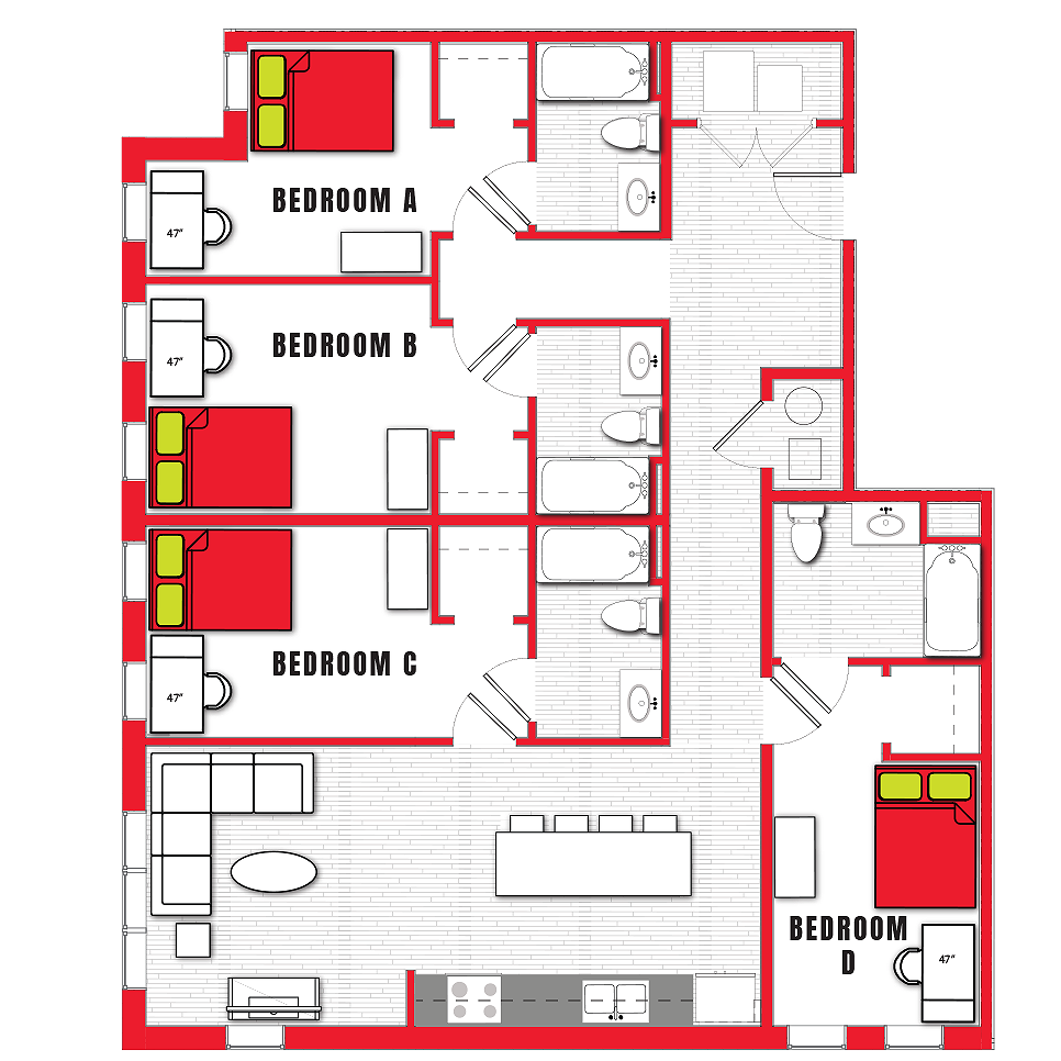 4X4 B 4 Bed Apartment Stanhope Apartments