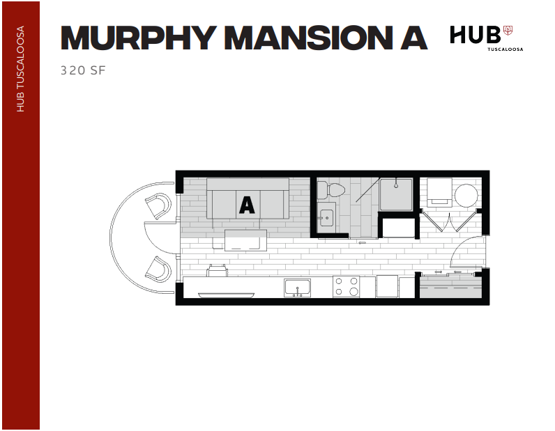 Murphy Mansion A stylish floor plan featuring 320 sq ft of efficient living space, with an open-concept living area and modern kitchen, ideal for a cozy and convenient lifestyle.