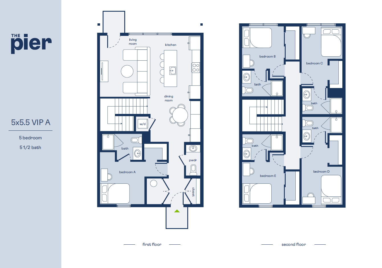 The Pier luxurious 5-bedroom, 5.5-bath VIP A floor plan featuring an open-concept living area, elegant kitchen, and spacious bedrooms.