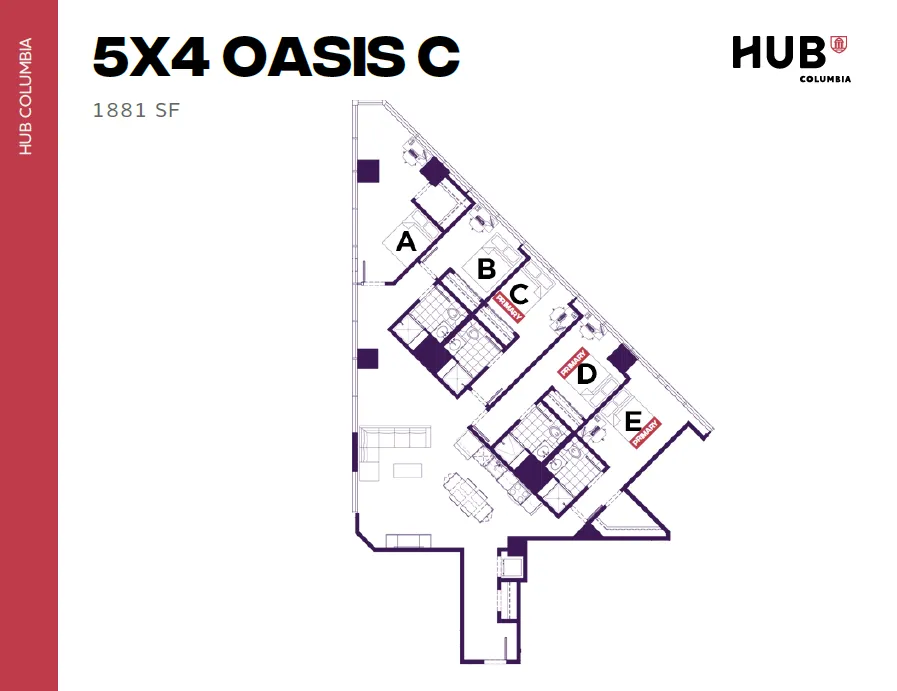 Hub Columbia 5x4 Oasis C floor plan featuring five bedrooms, a spacious living area, and modern kitchen in 1881 square feet.