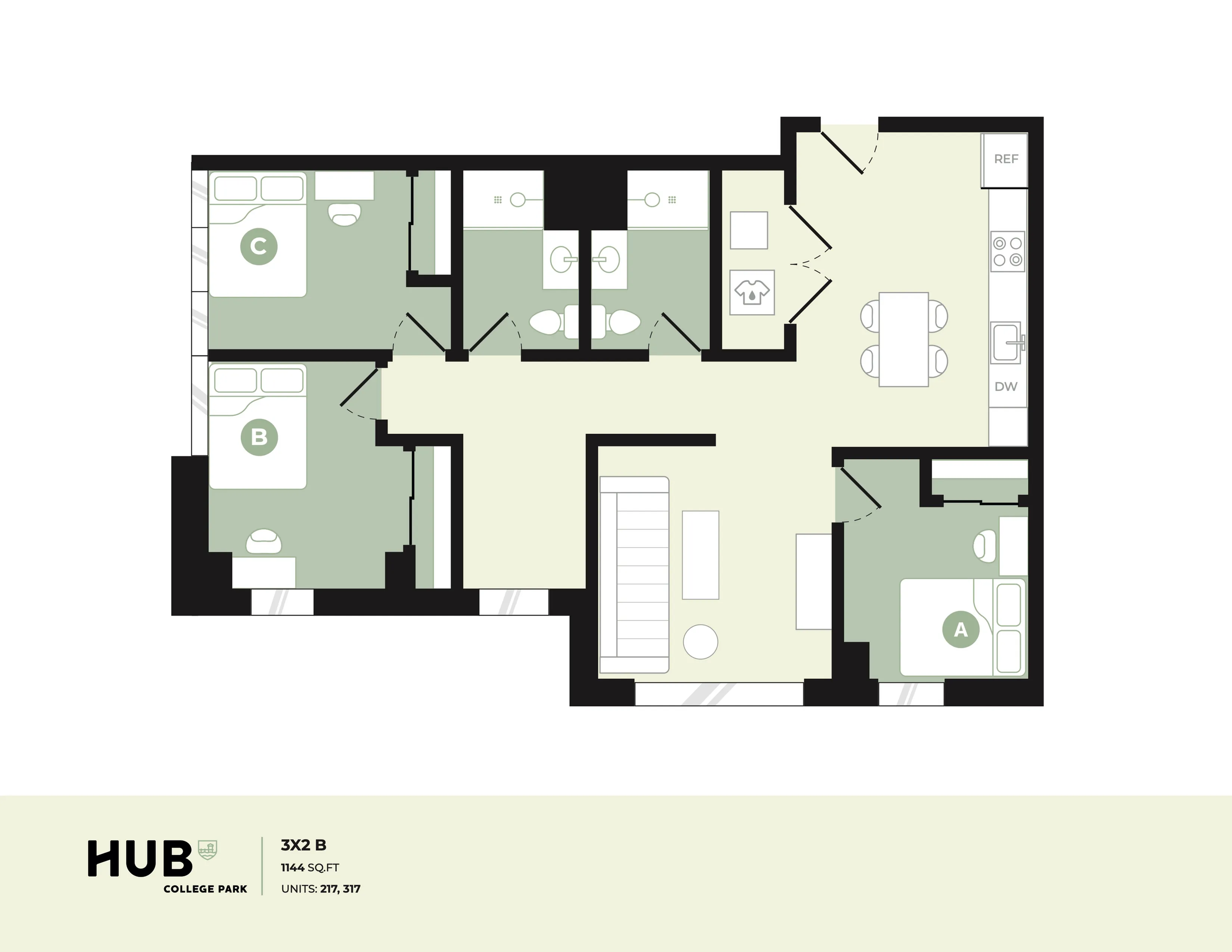 3x2 B floor plan