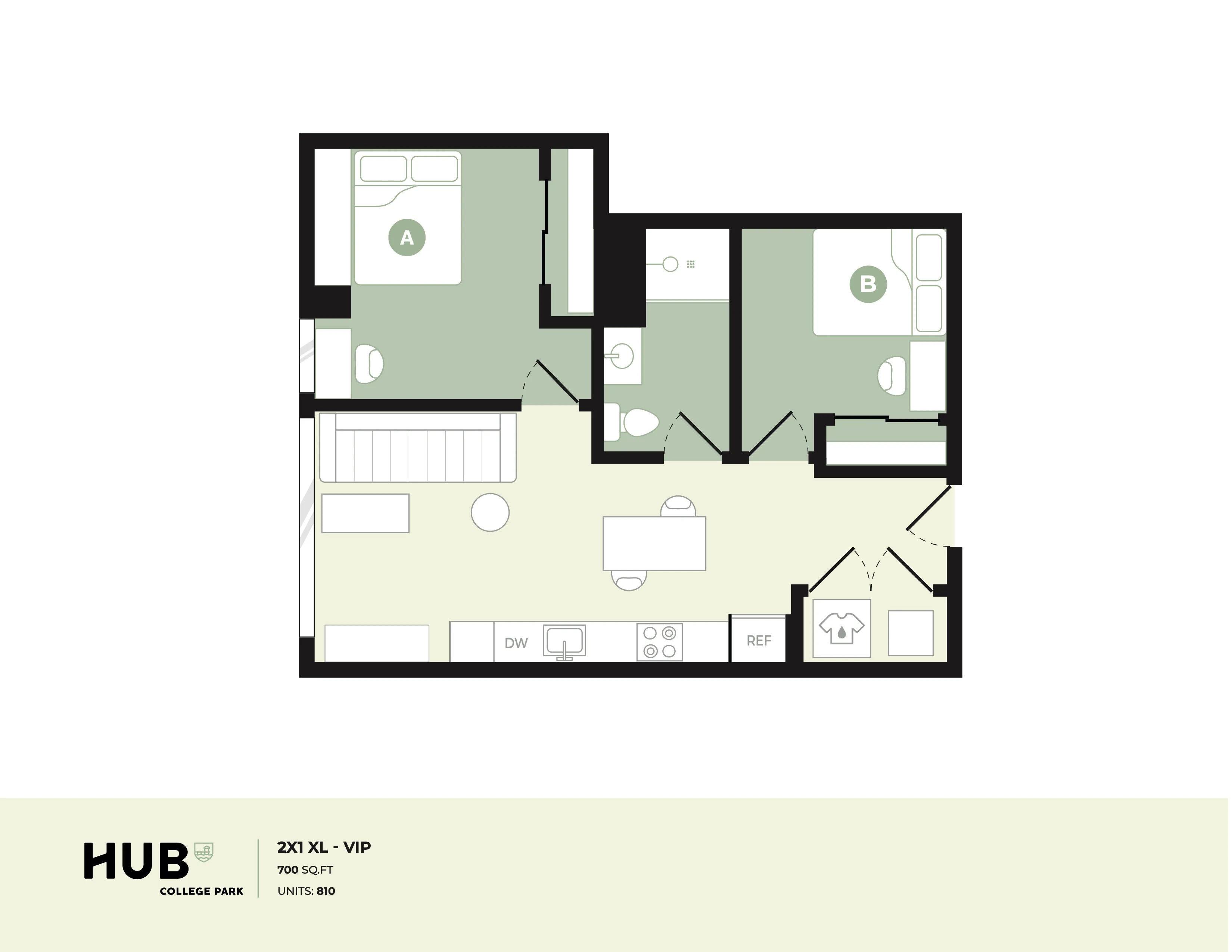 Inviting and spacious floor plan featuring 2 bedrooms, modern living area, and functional kitchen in a 700 sq ft layout.