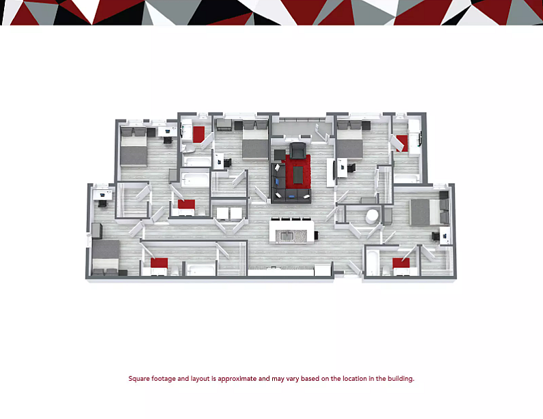 Elevated E1 floor plan with 5 bedrooms, 5 bathrooms, and a modern open living space, encompassing 1,551 sq ft of refined elegance.