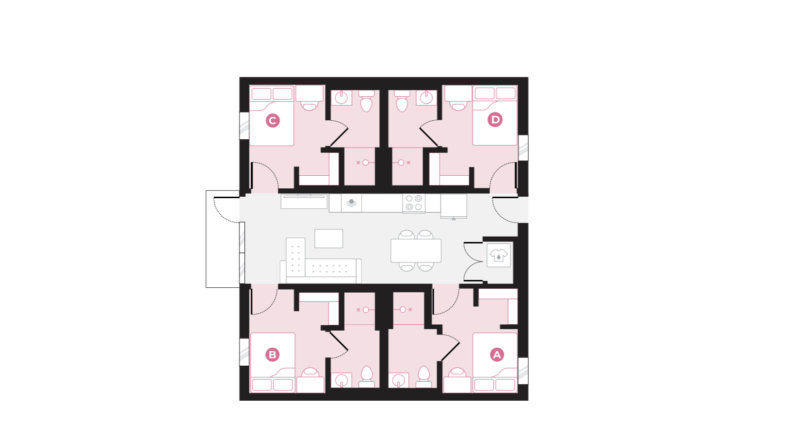 Spacious 2D floor plan showcasing four comfortable bedrooms, two modern bathrooms, and an inviting central living and dining area.