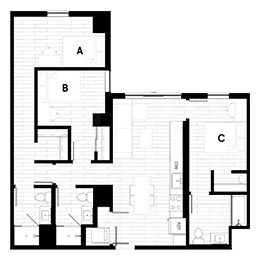 Modern floor plan showcasing 3 bedrooms, including a luxurious master suite, open-concept living and dining area, and a contemporary kitchen layout.