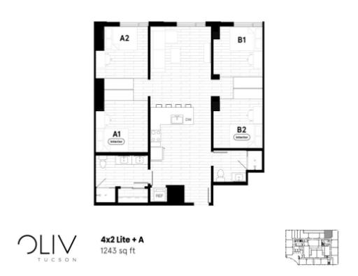Elegant 4x2 Lite + A floor plan at 1243 sq ft featuring modern design with spacious living areas, Tucson.
