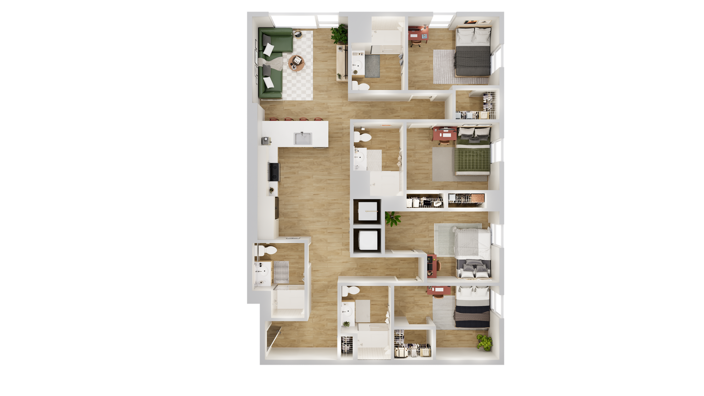 Modern floor plan showcasing 3 spacious bedrooms, stylish living area, and gourmet kitchen with open layout.