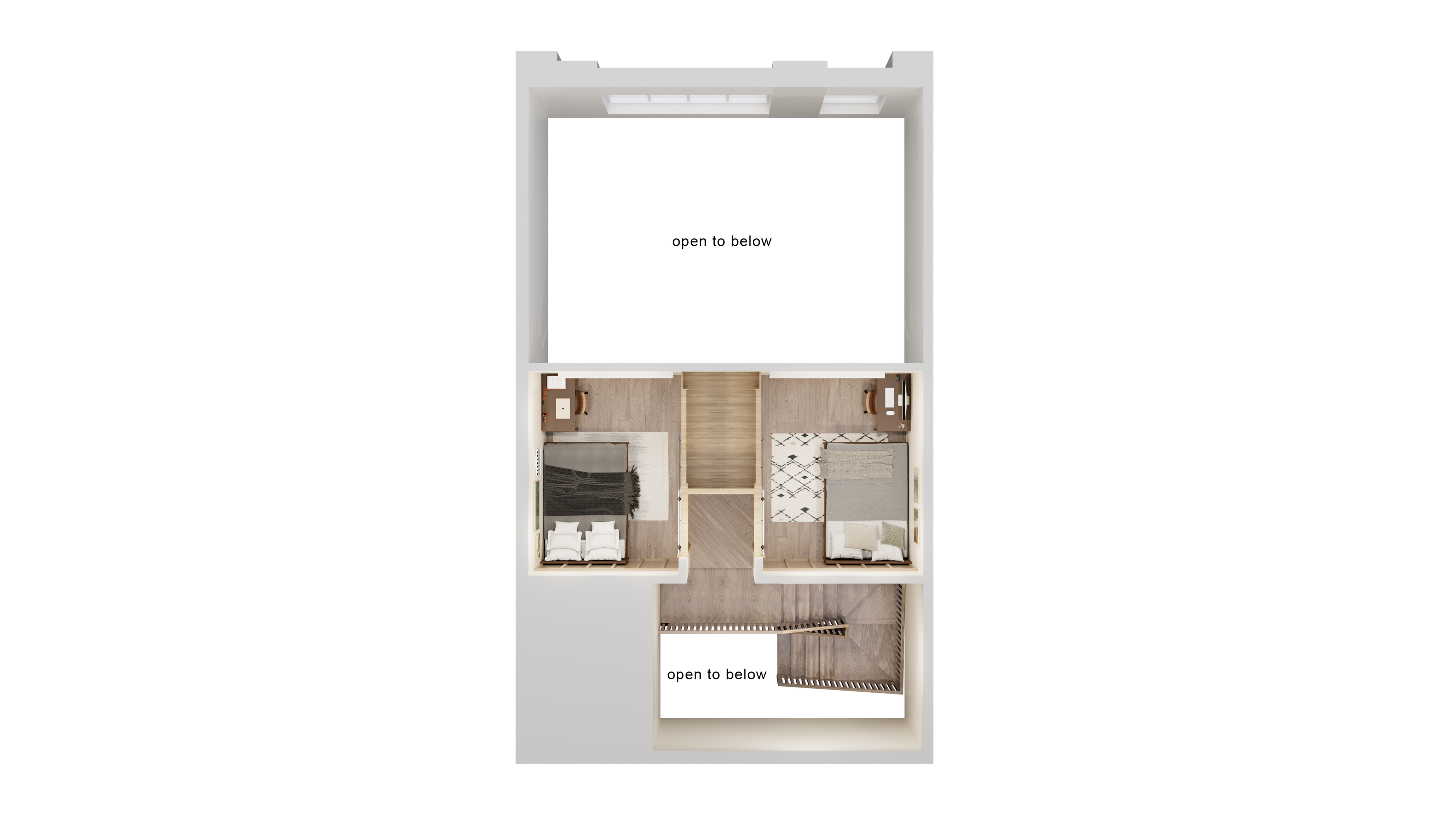 Elegant floor plan showcasing two cozy bedrooms with accompanying spaces, perfect for modern living.