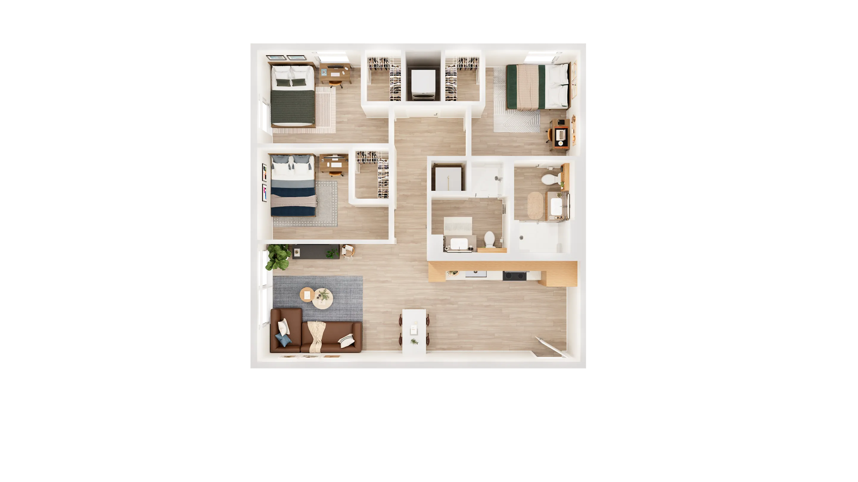 Elegant floor plan displaying 3 bedrooms, open-concept living space, modern kitchen, and inviting dining area.