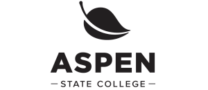 Sleek and modern logo for Aspen State College featuring a stylized leaf design.