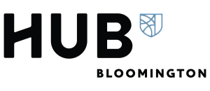 Modern HUB Bloomington logo featuring bold typography and a sleek emblem design.