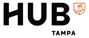 Modern HUB Tampa logo featuring a sleek black and orange design with a tropical emblem.