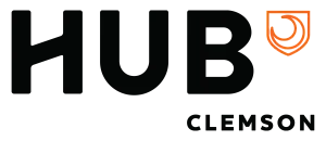 Sleek HUB Clemson logo featuring a bold black and orange design with a modern shield emblem.