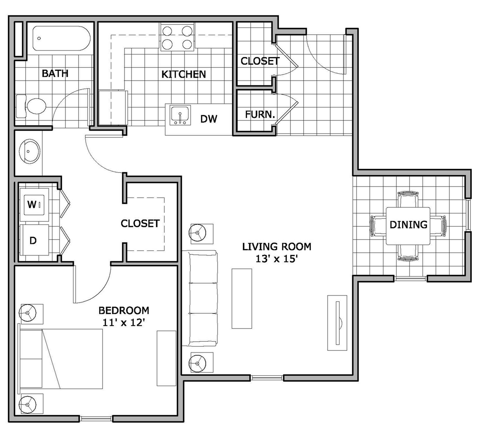 The Abbey Apartment Homes one bedroom floor plan image