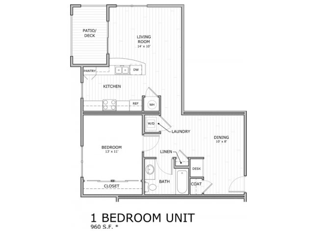 one bedroom floor plan image at Coryell Commons