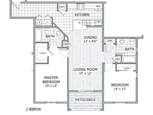 floor plan image of apartment with 2 bedrooms and 2 bathrooms at Coryell Courts