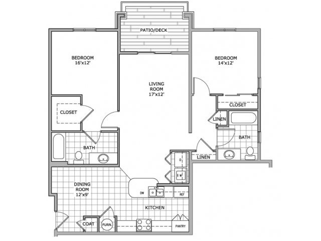 floor plan image of 2 bedroom and 2 bathroom apartment