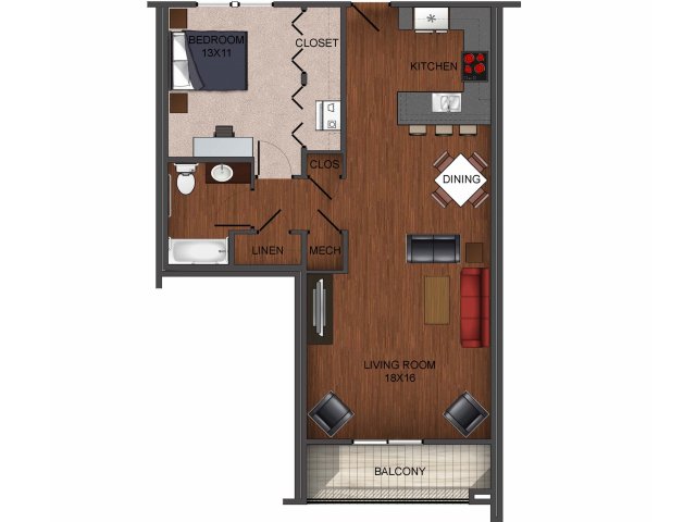 1 bedroom apartment home floor plan at Township 28