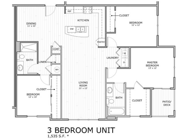 floor plan image of 3 bedroom apartment home