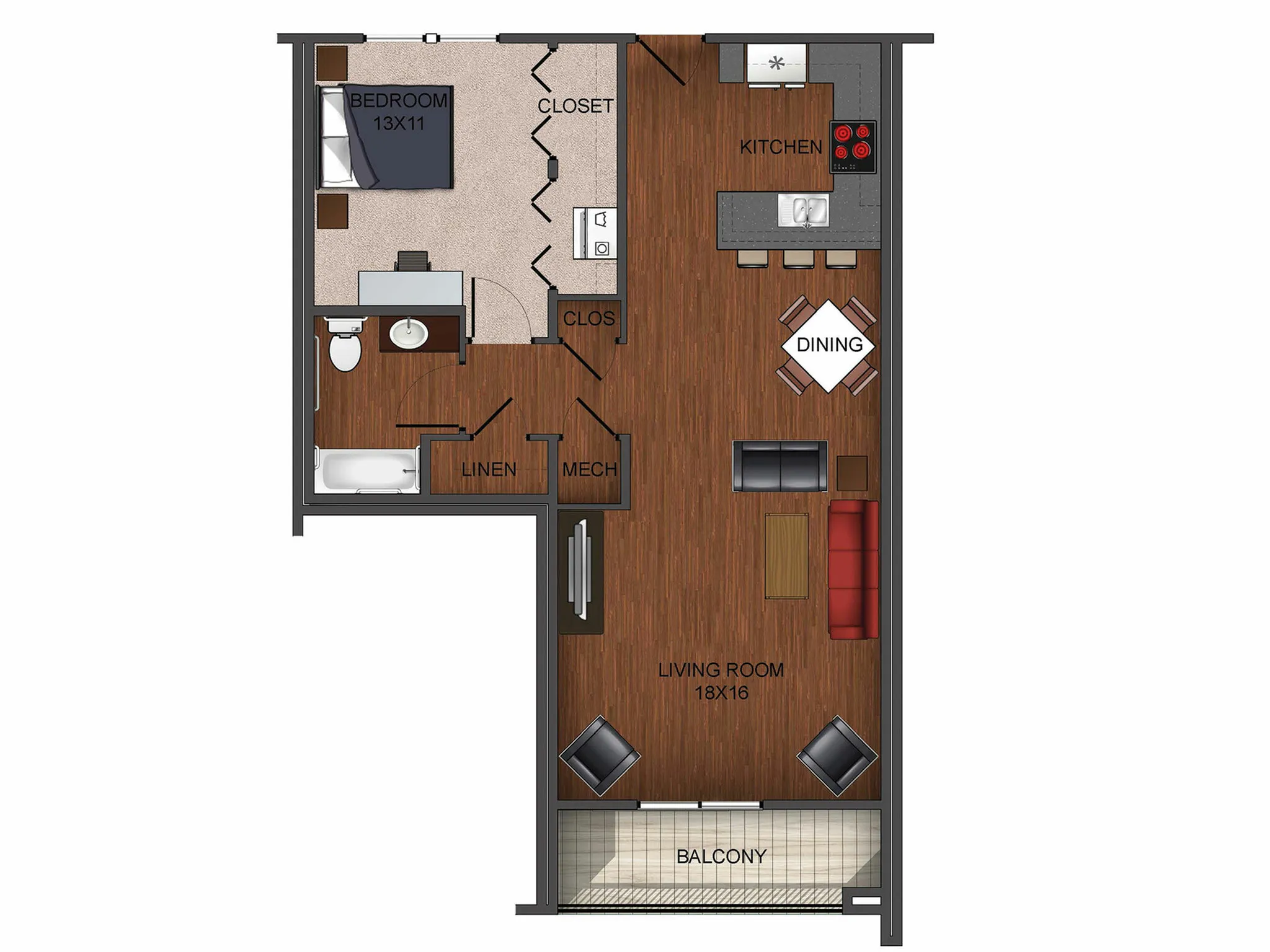 1 bedroom apartment home floor plan at Township 28
